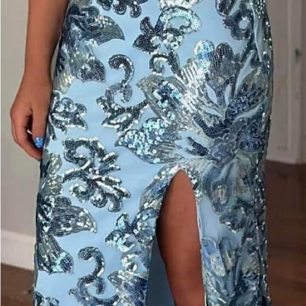 Blue Sequin Floral Gown